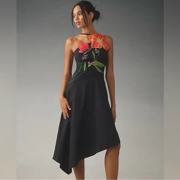 NWT Anthropologie × Yukiko Noritake Asymmetrical Floral Midi Dress - Picture 2 of 12